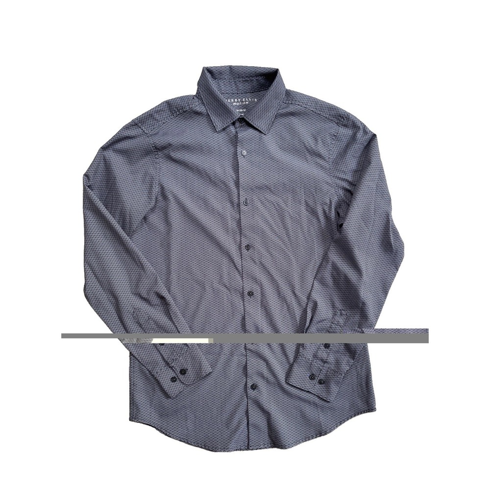 Men's Perry Ellis Motion Shirt Medium Geometric Black White Long Sleeve Stretch